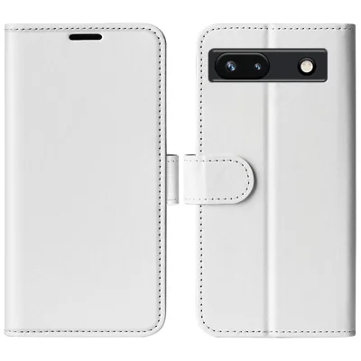 Stand Phone Case for Google Pixel 7a PU Leather Wallet Crazy Horse Texture Flip Cover - White
