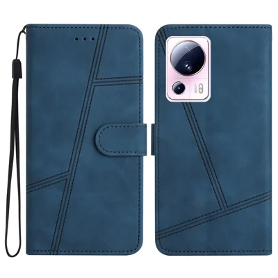 Für Xiaomi 13 Lite / Civi 2 5G Skin-touch geprägte Linie Cover PU Leder Handyhülle mit Wallet Stand - Blau