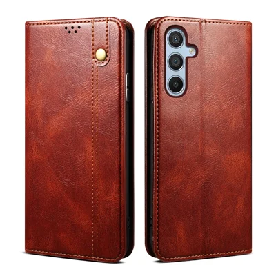 For Samsung Galaxy M54 5G / F54 5G Waxy Crazy Horse Texture Leather Wallet Phone Case Stand Cell Phone Cover - Brown