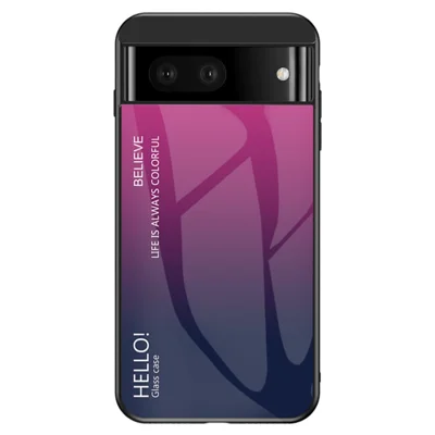 For Google Pixel 7a Tempered Glass+PC+TPU Gradient Phone Case Anti-drop Cover - Gradient Rose