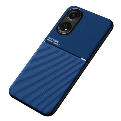 For Oppo Reno8 T 4G Lines Imprinted Phone Case PU Leather+TPU Cell Phone Cover - Blue