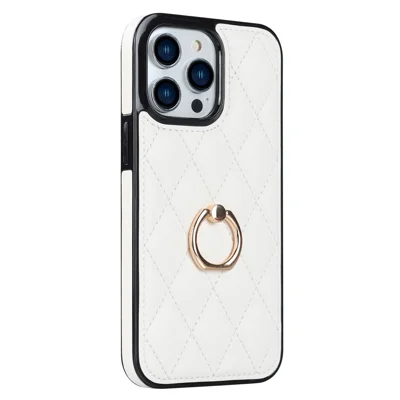 For iPhone 12 Pro / 12 PU Leather+TPU Cell Phone Case Shockproof Kickstand Phone Cover - White