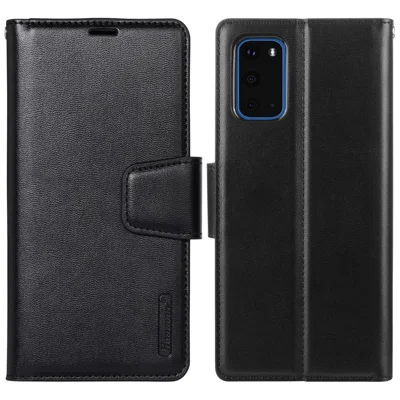 HANMAN Mill-serie til Samsung Galaxy S20 5G / 4G Læderet telefonbeskytning med stå og wallet, beskyttelsesdæksel mod fald - Sort