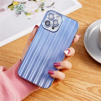 TPU Back Cover for iPhone 14 Pro Max Electroplating Streamer Brushed Phone Case with Lens Film - Blue