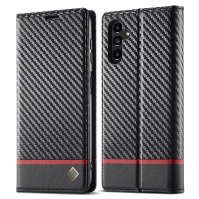 LC.IMEEKE For Samsung Galaxy A24 4G (162.1 x 77.6 x 8.3mm) Wallet Stand Phone Case Carbon Fiber Texture PU Leather Cover - Horizontal Stripe