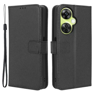 For OnePlus Nord CE 3 Lite 5G / Nord N30 5G Phone Case Wallet Stand Diamond Texture Phone Leather Cover - Black