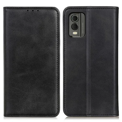 Capa Protetora de Telefone para Nokia C32, Capa de Telefone com Carteira de Couro Split Magnética de Fechamento Automático e Suporte - Preto
