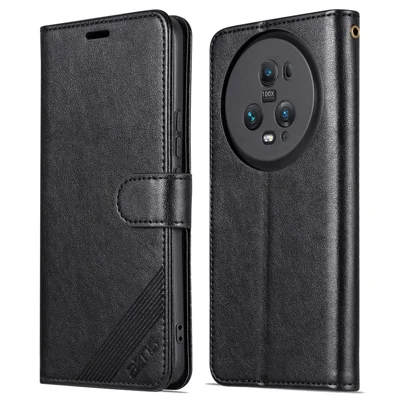 AZNS For Honor Magic5 Mobile Phone Cover PU Leather Shockproof Phone Case Stand Wallet Shell - Black