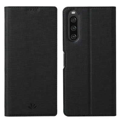 VILI DMX Series for Sony Xperia 10 V Card Slot Phone Case Mobile Phone PU Leather Stand Cover - Black