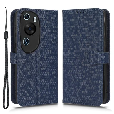 For Huawei P60 Art PU Leather Wallet Phone Case Dot Pattern Imprinted Stand Phone Cover - Dark Blue