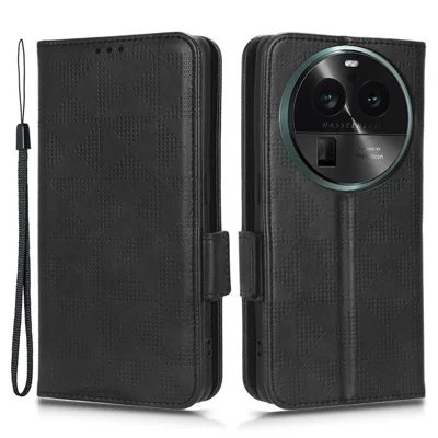 For Oppo Find X6 Pro Anti-fingerprint Phone Cover Wallet PU Leather Phone Shell Imprinted Triangle Stand Case - Black