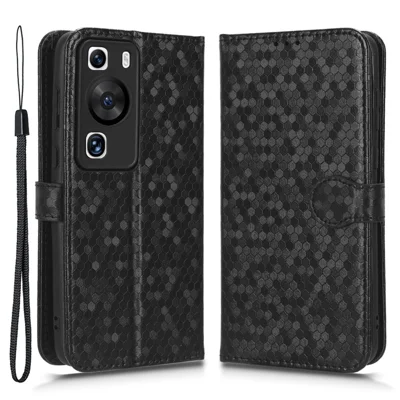 Für Huawei P60 / P60 Pro Stoßfeste Hülle PU-Leder Klapphülle Gepunktetes Muster Geprägtes Handyhülle mit Geldbeutel - Schwarz