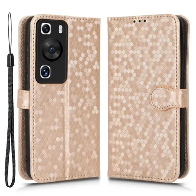 Für Huawei P60 / P60 Pro stoßfester Hülle PU-Leder Flip-Cover Punktmuster geprägter Handyhülle mit Geldbörse - Roségold