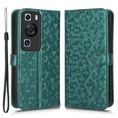 Für Huawei P60 / P60 Pro stoßfeste Hülle PU-Leder Flip-Cover Punktmuster geprägt Handyhülle mit Geldbörse - Grün