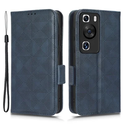 For Huawei P60 Pro / P60 Anti-Dust Phone Shell PU Leather Phone Case Imprinted Triangle Stand Wallet Cover - Blue