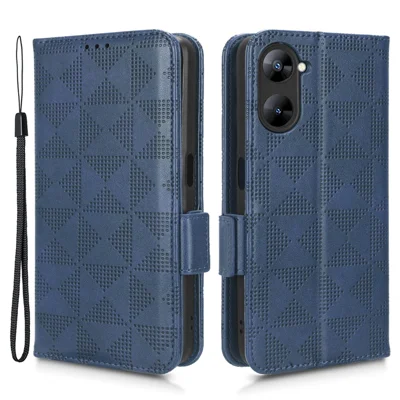 For Realme V30t / V30 5G Shockproof PU Leather Phone Case Imprinted Triangle Stand Wallet Cover - Blue