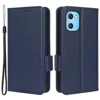 For Umidigi G1 / G1 Max PU Leather Case Litchi Texture Folio Flip Wallet Stand Phone Cover - Dark Blue