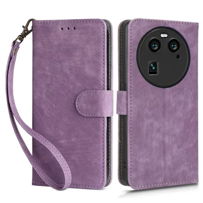 For Oppo Find X6 Shockproof Phone Cover PU Leather RFID Blocking Wallet Stand Case with Strap - Purple