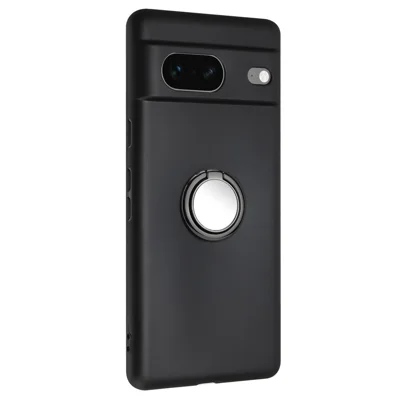 For Google Pixel 8 Shockproof Back Protector TPU Cover Matte Phone Case with Ring Kickstand - Black