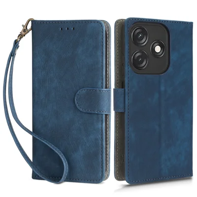 For TECNO Spark 10C RFID Blocking Wallet Cover Phone Stand Case PU Leather Shell with Strap - Blue