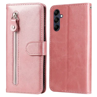 Per Samsung Galaxy M14 5G Custodia in Pelle PU con Cerniera e Tasche Texture Vitello Supporto Portafoglio - Rosa