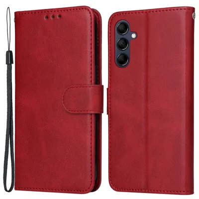 Para Samsung Galaxy M14 5G Anti-Poeira Carcaça de Telefone Textura de Bezerro Suporte Capa de Telefone de Couro Capa de Telefone com Alça - Vermelho