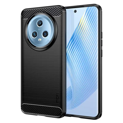 MOFI JK TPU Series-1 Soft TPU Cover for Honor Magic5 Carbon Fiber Brushed Phone Shell - Black