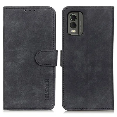 KHAZNEH Para Nokia C32 Retro Texture Capa de Couro Carteira Protetora Stand - Preta
