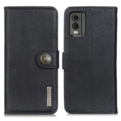 KHAZNEH Para Nokia C32 Capa de Carteira de Couro PU Textura de Couro de Vaca - Preto