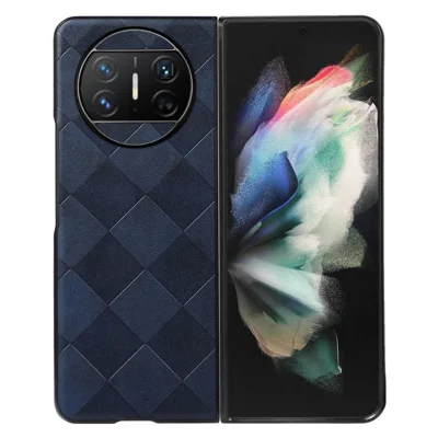For Huawei Mate X3 5G Grid Texture Phone Case Leather Coated PC Cell Phone Cover - Blue
