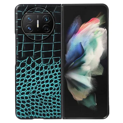 For Huawei Mate X3 5G Folding Phone Case Crocodile Texture Genuine Cowhide Leather Coated PC Cover - Green