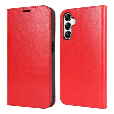 Genuine Cow Leather Phone Cover for Samsung Galaxy A24 4G (162.1 x 77.6 x 8.3mm) Crazy Horse Texture Anti-drop Phone Case with Wallet - Red