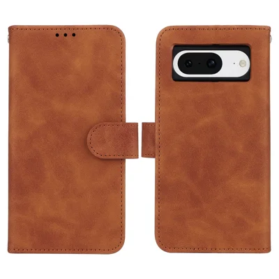 For Google Pixel 8 Leather Flip Wallet Phone Case Skin-Touch Shockproof Stand Cover - Brown