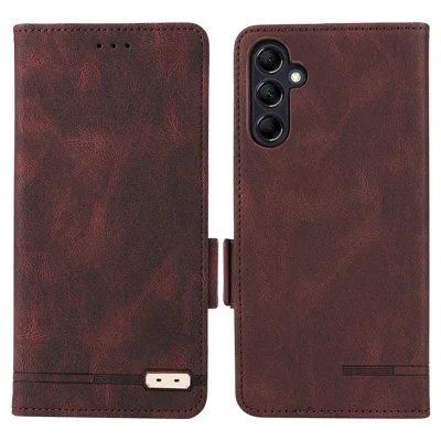 Para Samsung Galaxy M14 5G Leather Wallet Phone Case Hardware Decor Flip Stand Cover - Coffee