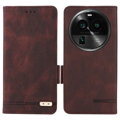 For Oppo Find X6 Hardware Decor Stand Cover PU Leather Wallet Anti-drop Phone Case - Coffee