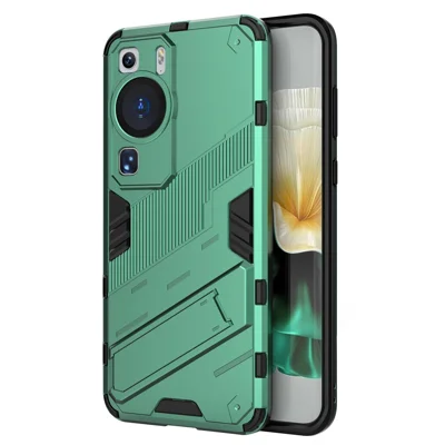 غطاء هاتف Huawei P60 من مادة TPU+PC مع حامل قابل للطي وواقي - أخضر