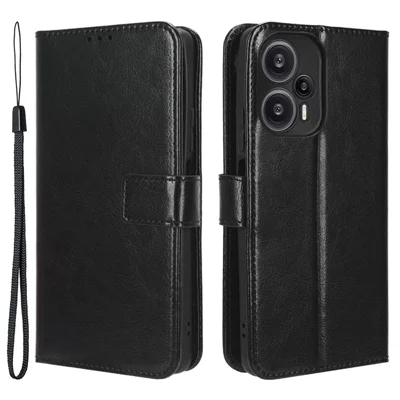 Futerał portfelowy ze stojakiem do Xiaomi Redmi Note 12 Turbo 5G / Poco F5 5G, pokrowiec ze skóry z teksturą konia, czarny