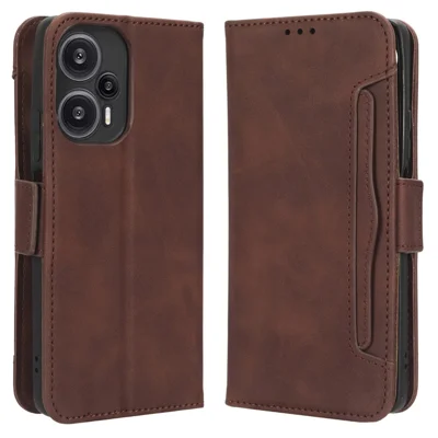 Futera skórzana na portfel z podstawką i wieloma szczelinami na karty dla Xiaomi Redmi Note 12 Turbo 5G / Poco F5 5G - Brązowa