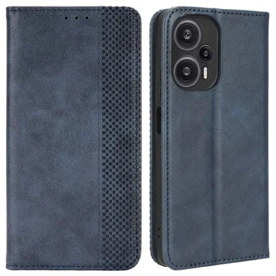 Folia z kieszenią z retro skórzanego PU i TPU z funkcją regulowanego podstawienia do Xiaomi Redmi Note 12 Turbo 5G / Poco F5 5G - Niebieski