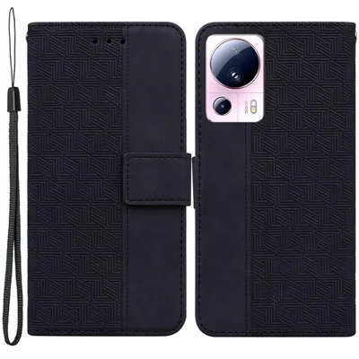 Für Xiaomi 13 Lite / Civi 2 5G Wallet Lederhülle Geometriemuster Prägung Telefonständer Abdeckung - Schwarz