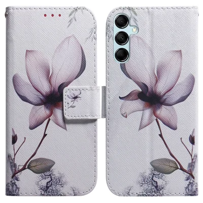 Para Samsung Galaxy M14 5G Carteira Stand Pattern Printing Phone Case PU Leather Shockproof Cover Shell - Pink Flower