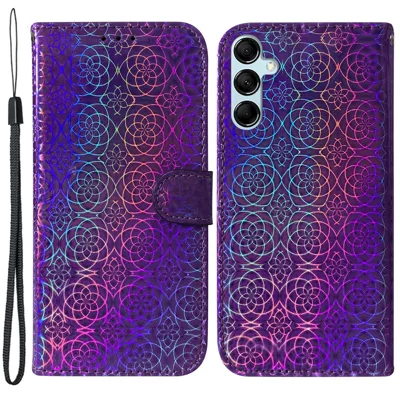 Capa de Telefone para Samsung Galaxy M14 5G, Carteira com Padrão de Flor Deslumbrante em Couro Sintético Flip Stand Phone Shell - Roxo