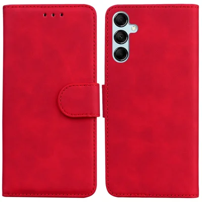 Capa de Telefone de Cor Sólida para Samsung Galaxy M14 5G Resistente a Arranhões, Capa de Carteira de Couro PU com Suporte - Vermelho