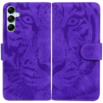 Custodia a portafoglio in pelle PU con motivo a tigre per Samsung Galaxy M14 5G, protettiva agli urti - Viola