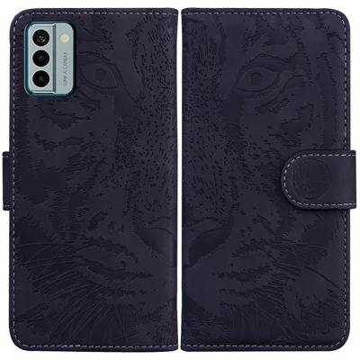 Tiger Imprinted PU Leather Shell for Nokia G22 Wallet Stand Case Shockproof Phone Cover - Black