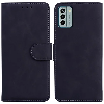 Solid Color Phone Case for Nokia G22 PU Leather Shockproof Wallet Stand Cell Phone Cover - Black