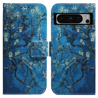 Pattern Printing Cover for Google Pixel 8 Pro Phone Case PU Leather Wallet Stand Shell - Apricot Flowers