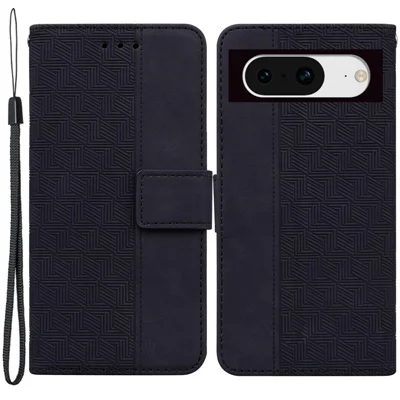 For Google Pixel 8 PU Leather Wallet Geometry Pattern Imprinted Phone Case Stand Cover - Black