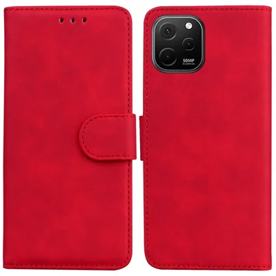 PU-Leder-Schale für Huawei nova Y61 4G / Enjoy 50z 4G Einfarbiges Handy-Brieftaschenetui mit Ständer - Rot