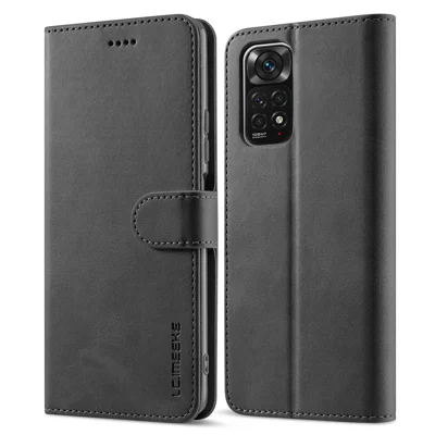 LC.IMEEKE For Xiaomi Redmi Note 12 Pro 4G / Note 11 Pro 4G (MediaTek) / Note 11 Pro 5G (Qualcomm) Leather Phone Cover Calf Texture Stand Wallet Case - Black